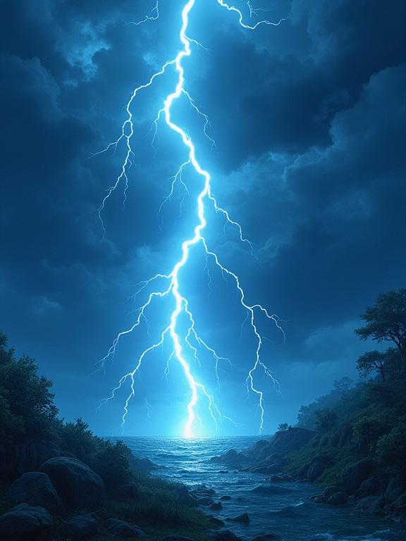 Wallpaper style image depicting an electric storm with multiple lightning bolts. Scene captured without vegetation, people or animals. Focus on the power of nature in a 2D format.
