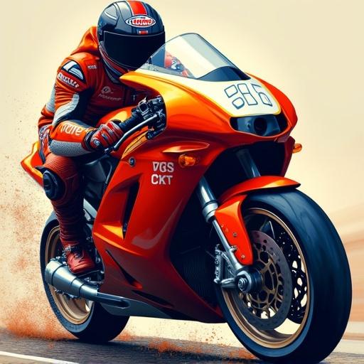 Illustration art for motorcycle racing featuring a technical view of the bike. Highly stylistic acrylic painting focusing on speed and dynamic action.