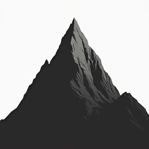 Solid rugged triangle shape. Line illustration with a mountain silhouette. Monochromatic color scheme used.