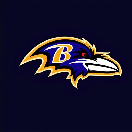 Logo design representing digital creativity. Features stylized raven head. Incorporates high-tech font and color palette inspired by Baltimore Ravens. Uses purple, black, and gold tones. Focus on modern aesthetics and digital imagery.