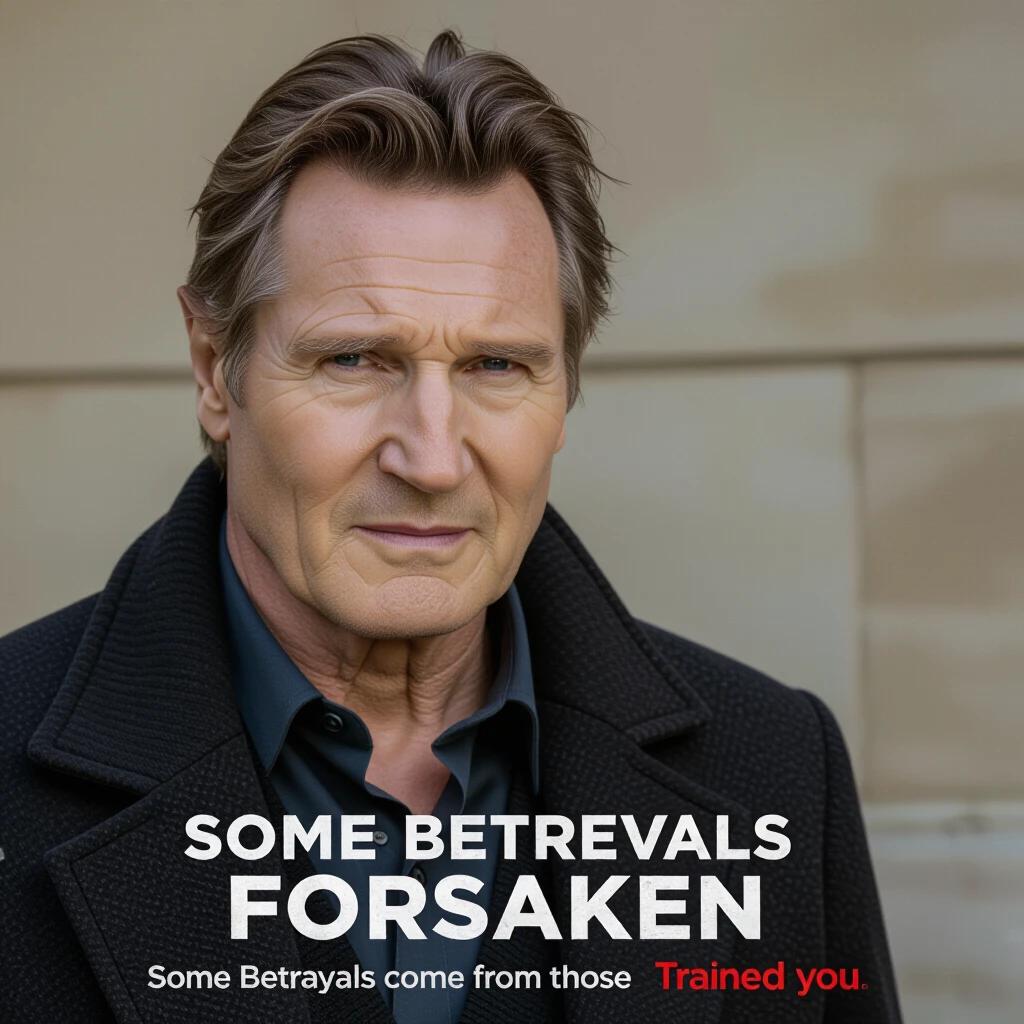 Action movie poster featuring a serious man in a black coat looking intensely. Background is softly blurred. Tagline mentions betrayal within intelligence.