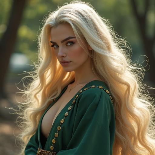 Portrait of a woman styled as Tsunade Senju from Naruto.