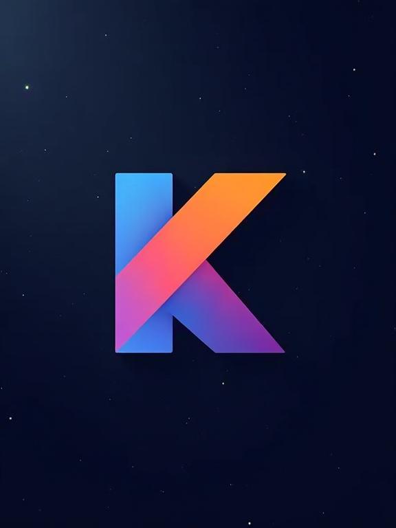 Stylized Kotlin logo with a gradient color scheme on a starry background