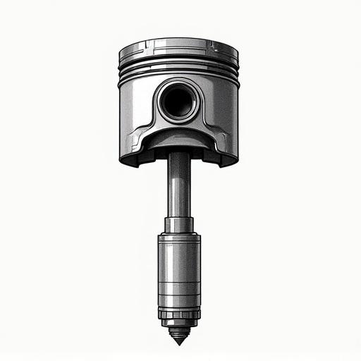 Drawing style illustration of an engine piston with a connecting rod. Detailed view of mechanical components emphasizing function. Simple background to highlight the piston.