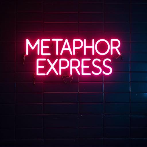 Dark neon hip hop album cover featuring the text 'Metaphor Express'. Neon lights illuminate the space with a vibrant glow against a dark tiled background.