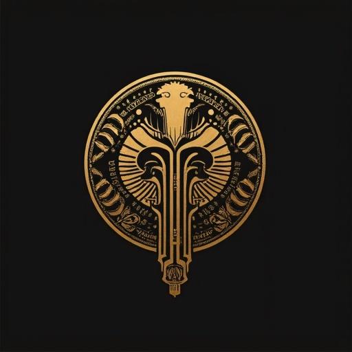 Logo design featuring an intricate gold emblem representing an orchestra. The design features ornate patterns and flourishes. Set against a black background to enhance contrast and elegance.