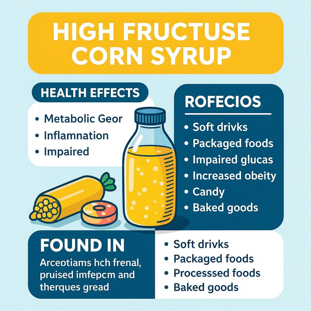 Create an infographic focusing on health effects of high fructose corn syrup. Include key points and categorized findings.