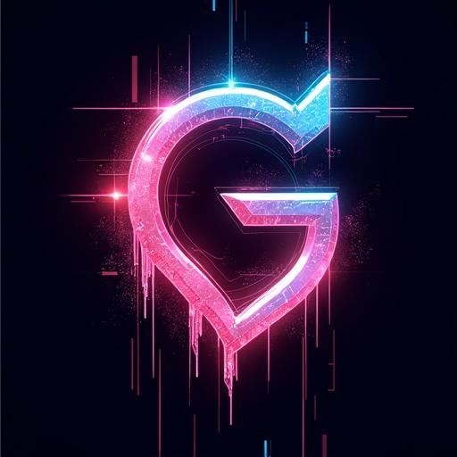 Sharp edgy cyberpunk logo in the shape of a letter G. Design is jagged and glitchy. RGB split effects are used with neon red and blue highlights. Aggressive spikes surround the logo with digital distortion and glitch fragments. A tech-dark background enhances the style. It feels like a logo for a futuristic phonk or synthwave producer. The number 02 is subtly integrated in the center or corner.