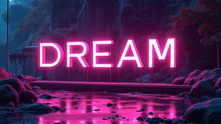 Neon tech album cover featuring the text DJ Subtronixx - For A Dream. Futuristic design with vibrant colors and a glowing aesthetic.