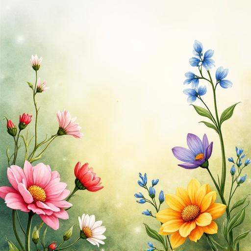 Album cover features an array of spring flowers in watercolor style. Flowers include pink, yellow, purple, and blue. Background has a light, soft gradient. Design evokes a sense of warmth and joy associated with spring.