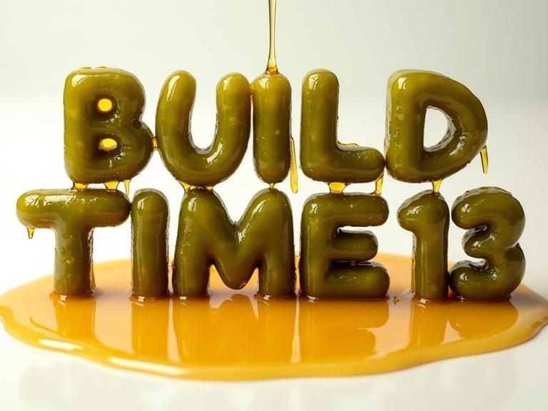 The word 'BuildTime13' formed from pickles with honey dripping over it. A large pool of honey is beneath the text.