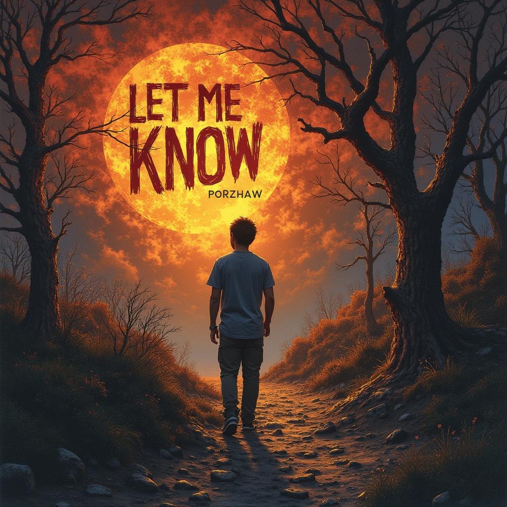 Artwork for a music album cover. A figure stands on a path facing a large sun. Text reads 'Let Me Know' with artist name Porzhaw.
