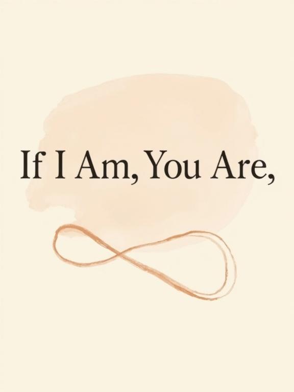 Create a minimalist poster featuring the words 'If I Am, You Are' centered in a warm serif font. Include an abstract organic shape in soft terracotta behind the text. The background should be transparent with only the shape and text visible. Use dark gray for the text, and integrate a subtle paper texture within the shape. The outline of the image should match the contours of the shape.