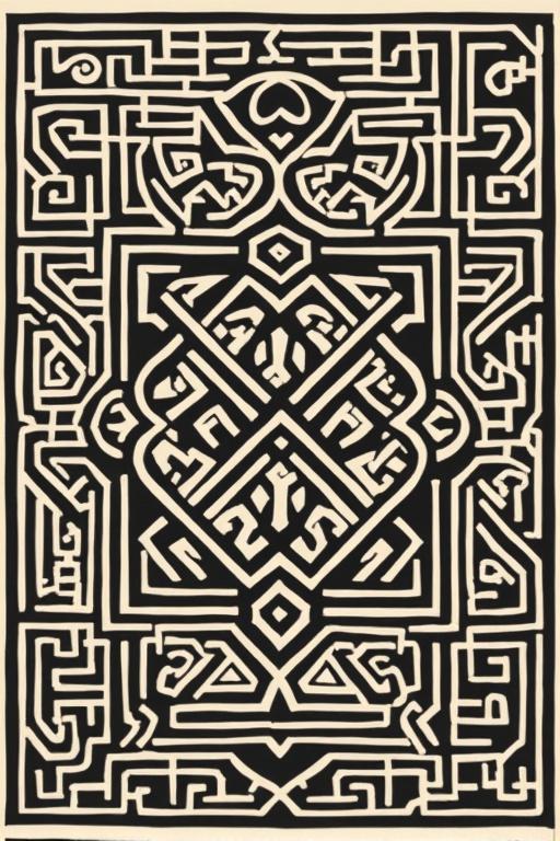 Create an Arabic square shaped intertwined names design of Talha Arif Ayra Ayza. Use a black background with intertwining shapes in cream and beige.