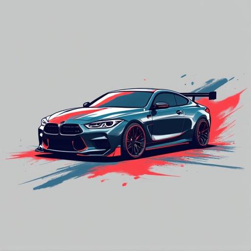 Logo featuring a sleek sports car design with spray paint effects in vibrant colors. Clean and professional aesthetic. Ideal for automotive themes.
