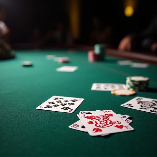 Poker table background with scattered cards showing tariff markings. Simple and clean layout. Ample space for text elements.