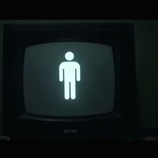 Eerie symbol on TV screen. Empty classroom and dim lighting create an unsettling setting. Features a horror-themed white figure against a black background. Text reads 'Dream Logging: ACTIVE.'