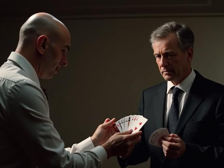 youtube thumbnail of split screen style showing a poor man playing cards on one side and the same man as a great magician on the other side