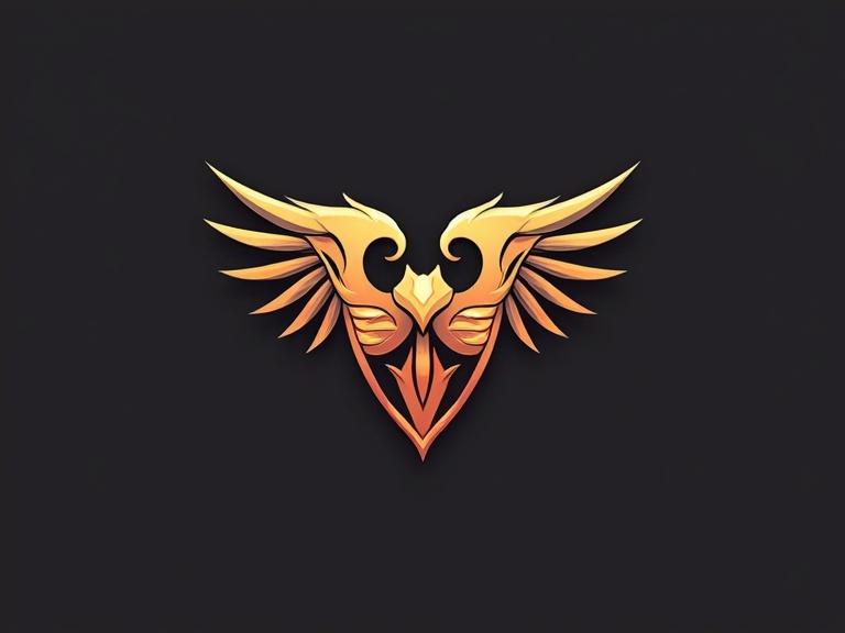 Logo design for Ракия featuring stylized wings and a shield. Golden colors on a black background.