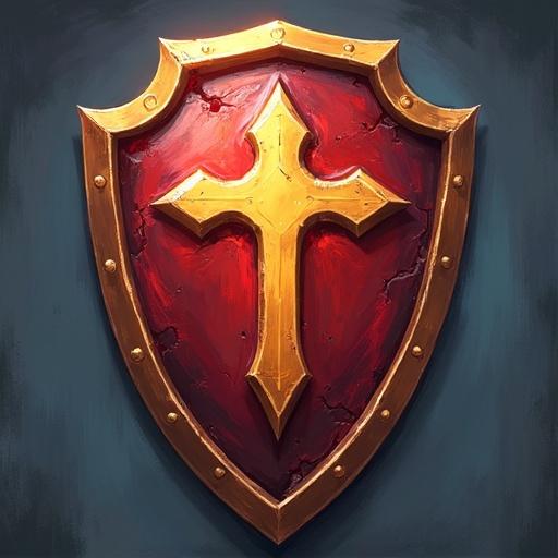 Icon representation of a shield for card games styled like World of Warcraft. Magic shield designed for a card game. Royal shield designed for a card game. Paint style.