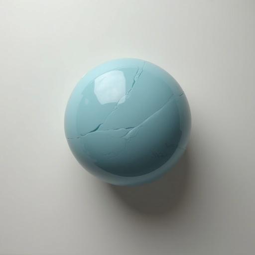 Sphere placed on a flat surface captured from above. Top view emphasizes the circular shape and smooth surface of the object.