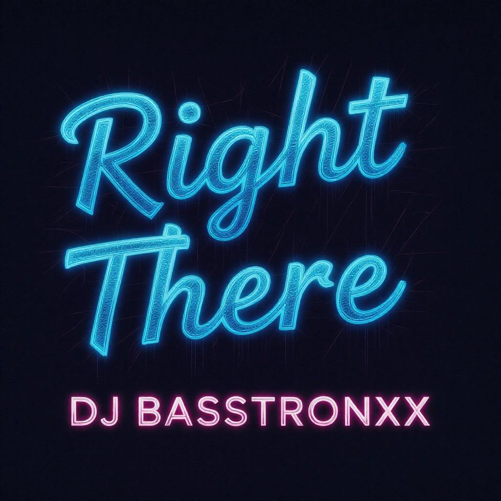Artistic album cover with dark RGB theme. Features neon text: Right There and DJ Basstronxx. Cool and modern design.