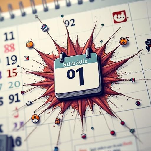 Calendar page showing the year 2025. 'Schedule 1' game icon exploding from it. Surrounded by internet trend symbols like TikTok logo, Reddit alien, Twitch icon. Phrase 'THE MEME IS THE MESSAGE' in bold.