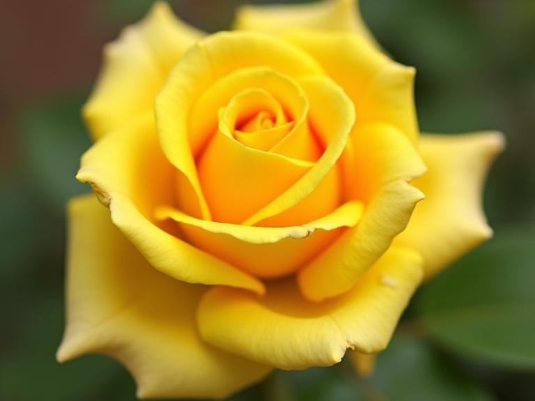 A vivid close-up of a stunning yellow rose. The bloom is fully opened with delicate layers of petals. The background is softly blurred to emphasize the rose.