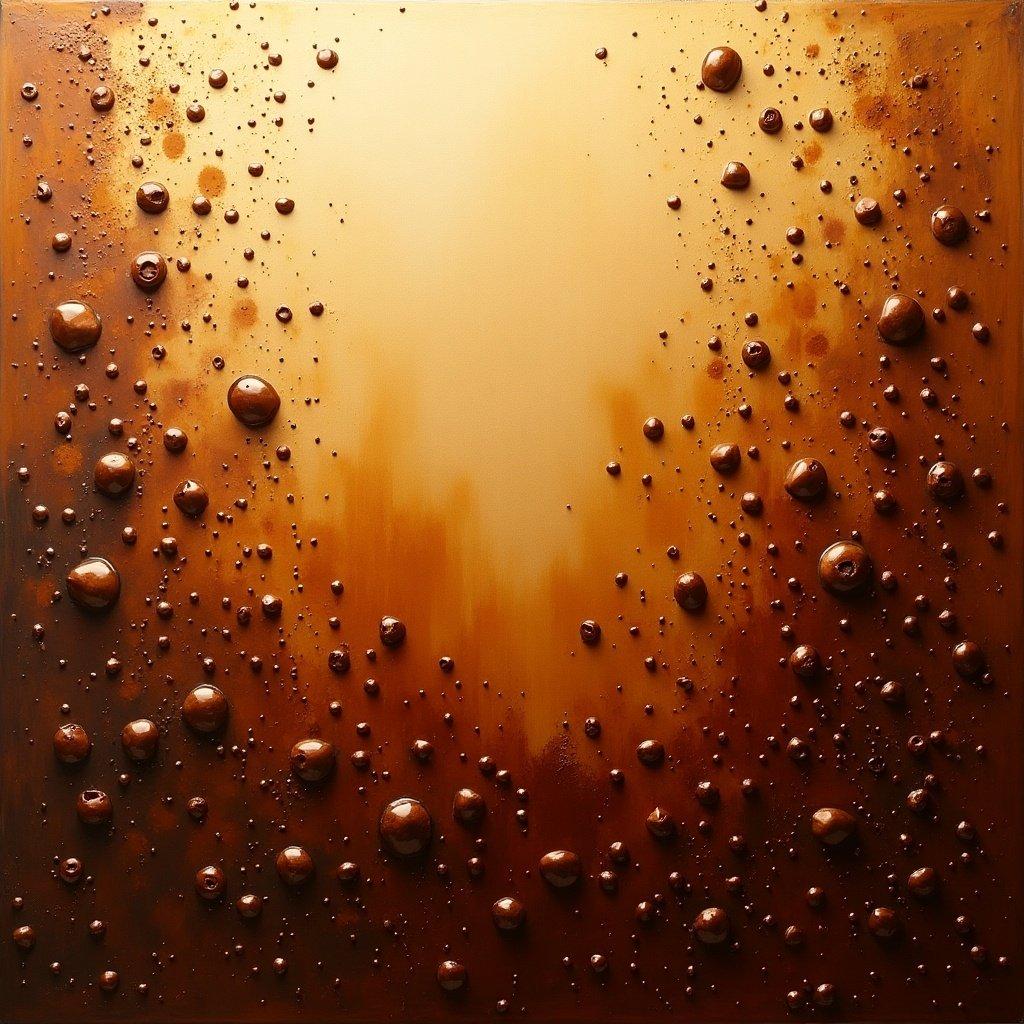 Background fully covered with coffee. Surface texture with clustered droplets. Shades of brown and cream.