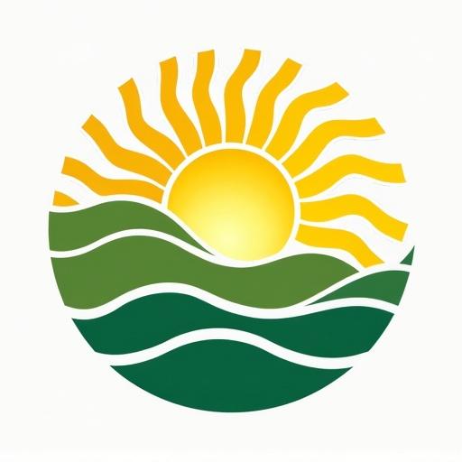 Abstract circular logo features radiating sun waves. Waves transition into an electrical waveform. Battery outline is included. Color gradient is deep green to vibrant yellow. The design is elegant and versatile with a corporate renewable energy aesthetic.