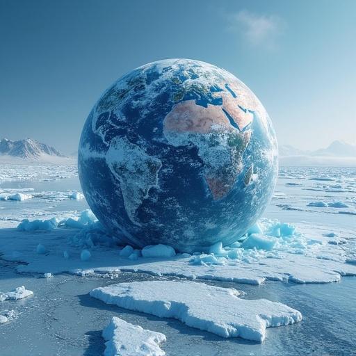 Planet covered in ice that represents an ice age with ice formations on the surface.