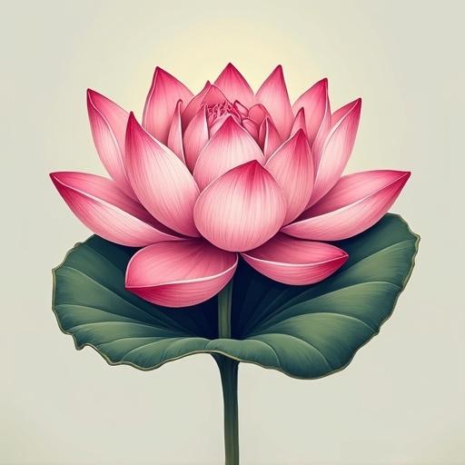 A stylized illustration of a lotus flower with petals in shades of pink and a green leaf. The design is clean and suitable for a logo.