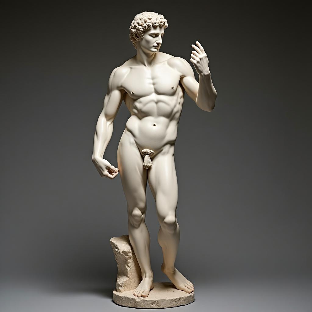 Roman marble statue showcases an impressive muscular body. The sculpture is detailed with careful anatomical features. The figure stands confidently, highlighting its artistic and cultural significance.