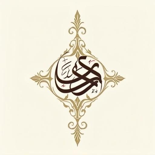 Create calligraphy art design. Diwani style. Text الإخلاص. Emphasize elegance. Show fluidity. Typical of Diwani script.