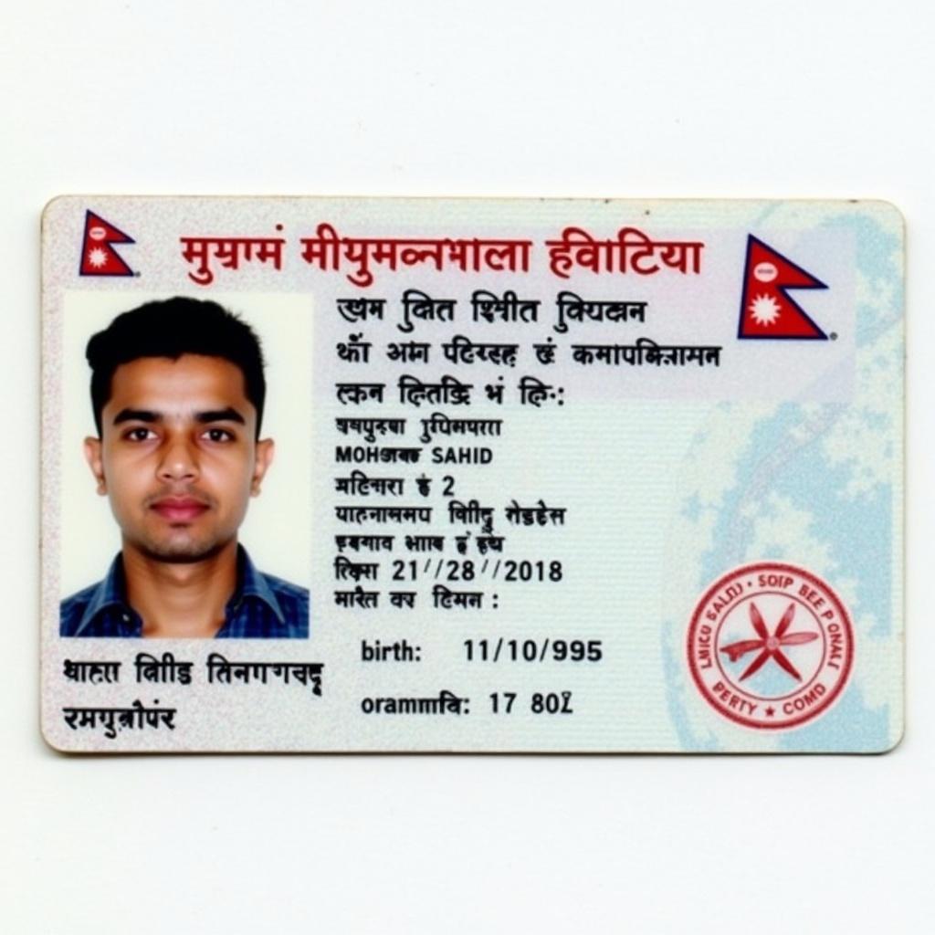 Image of a Nepalese identity card. Card shows official details. Professional appearance for verification. Displays name MOHAMMAD SAHID and age 28.