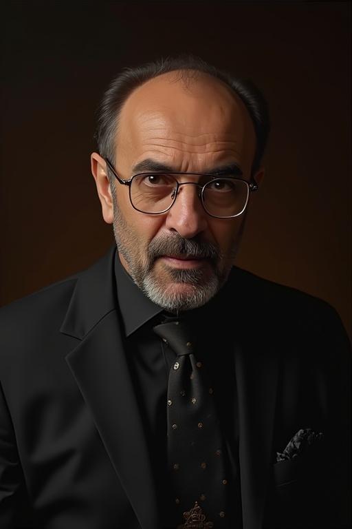 Transform the image into a black and white portrait. The composition is at a three-quarter angle (¾ angle), with the body slightly tilted while the face remains facing the left side with a sharp and calm side glance reflecting contemplation or resolve. A soft studio light is cast from one side only (cinematic side lighting), creating a high-contrast chiaroscuro effect, lighting half the face while engulfing the other half in shadows. The lighting highlights skin texture, forehead, and cheekbones artistically, maintaining sophistication.