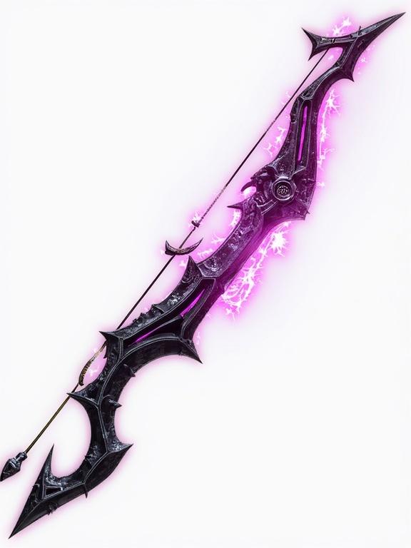 A glowing abyss bow. Dark fantasy weapon design. Detailed equipment slot icon for an ARPG. Transparent background for easy use.