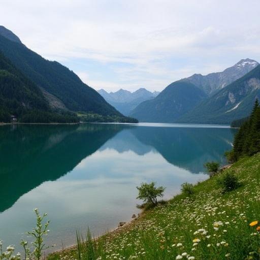 A mountain peak in May at Weissensee in Carinthia