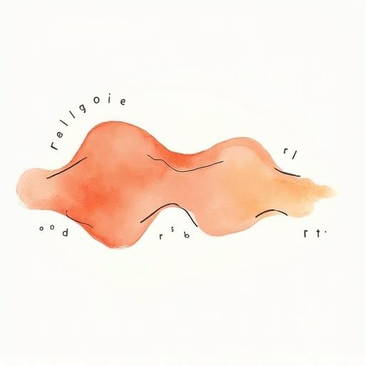 Hand-drawn watercolor shape resembling a bridge created with warm terracotta and earthy colors. Three thin black lines integrated into the shape. White background emphasizes the main design. Subtle paper texture adds depth. Modern minimalist vintage style.