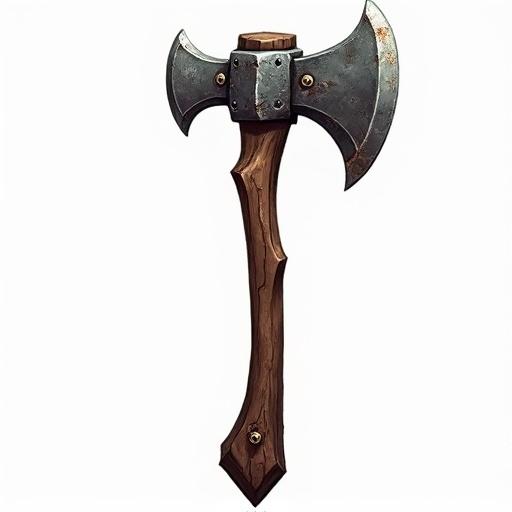 Icon representing an old rusted axe for a card game. Designed in a World of Warcraft style with a transparent background.