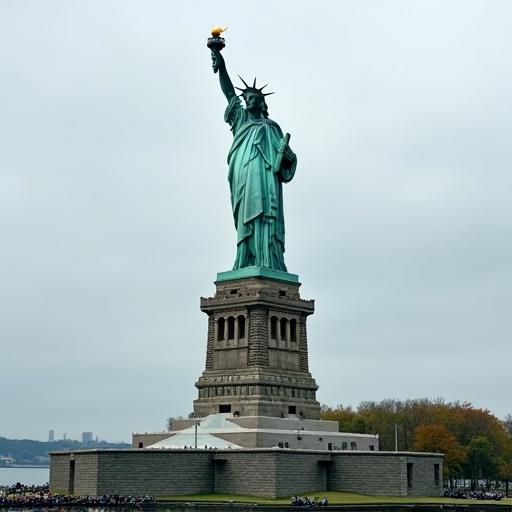 Giant statue of a Velociraptor under construction at the Statue of Liberty site.