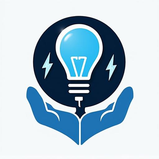 Design a professional logo for an electric services company featuring a light bulb. Colors include blue and black. The design should be clean and simple, ensuring recognition. Use a sans-serif font for the company name.