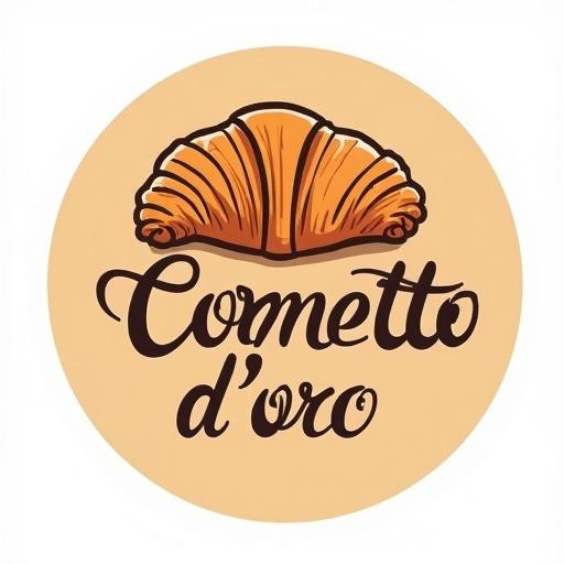 Logo design featuring a round shape. Croissant placed at the top with the phrase 'Cornetto d'oro' underneath.