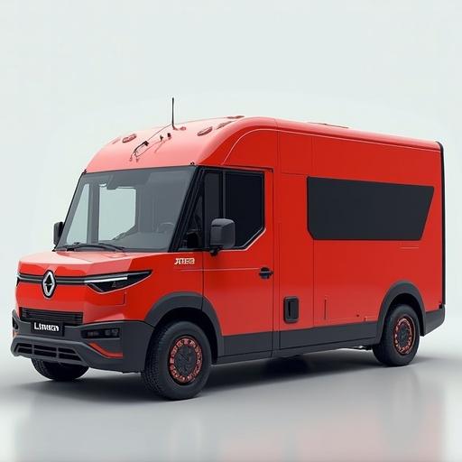 Show a 2025 Limen Hive modular electric van. Highlight exterior design and key features. Include HiveGrid magnetic panels. Feature the sliding door technology. Use a bright and modern style.