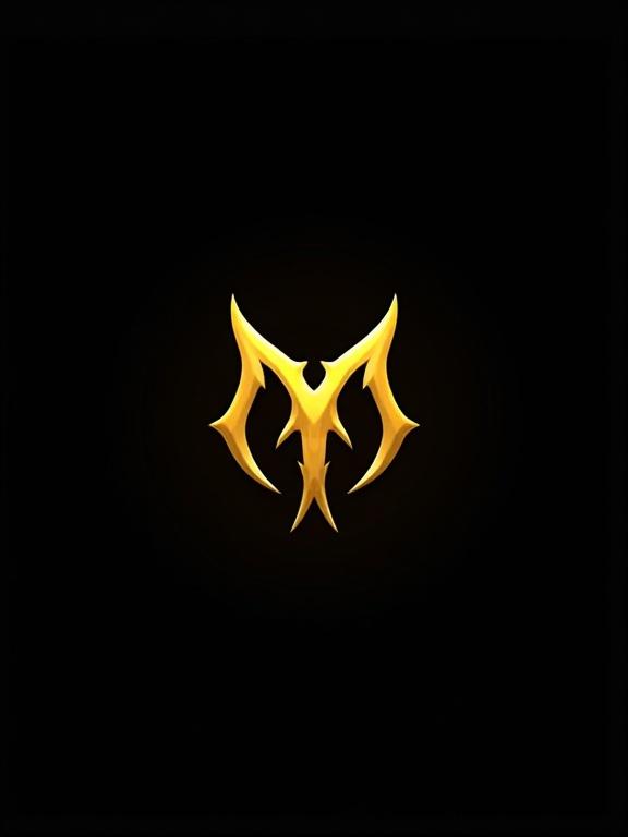 A golden yellow logo symbol with clean lines. Design reflects dexterity and stealth. Set against a black background. Round shape with no text. Fantasy style.