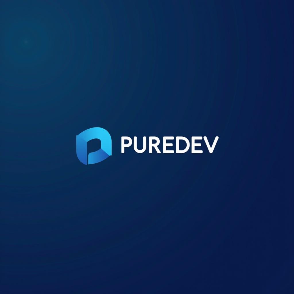 Logo design for a tech company named PUREDEV. Blue gradient color scheme. Innovative approach to digital business.