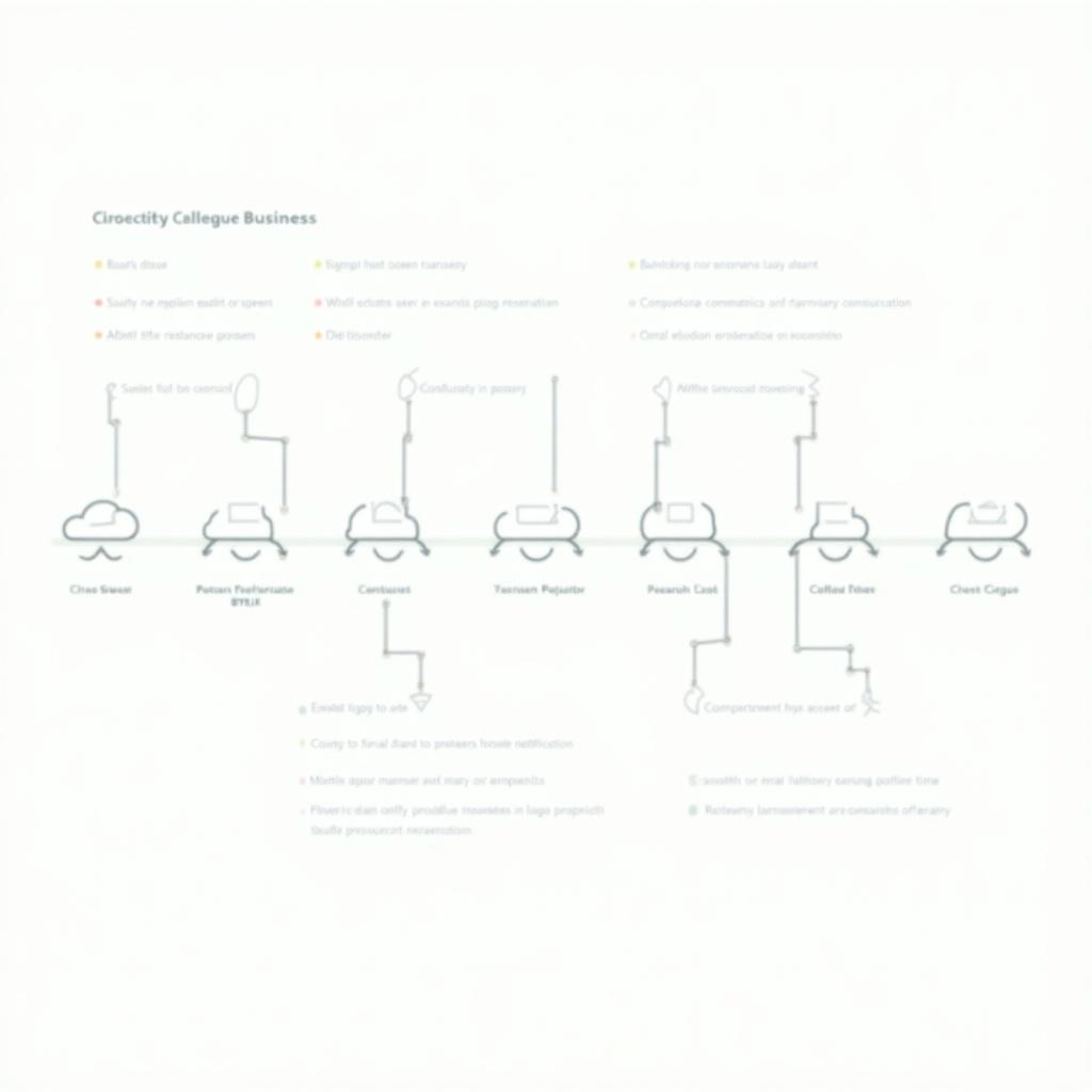 This infographic presents a timeline highlighting various milestones in business processes and strategy development. It uses a minimalist design with a light gray and green color palette, making the information easy to read and comprehend. Each milestone is connected by clear lines, illustrating the flow of activities in a business context. This structured approach aids viewers in understanding complex business strategies. Ideal for educational and professional settings where clear visual representation of processes is essential.