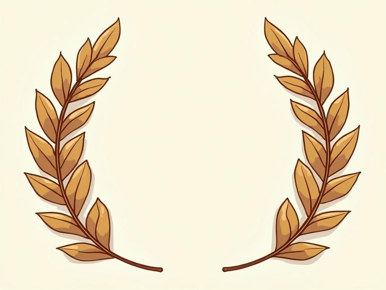 Design a modern bottle label with empty center for text. Oak bark and two laurel leaves create a bright look. Use warm colors for appeal.