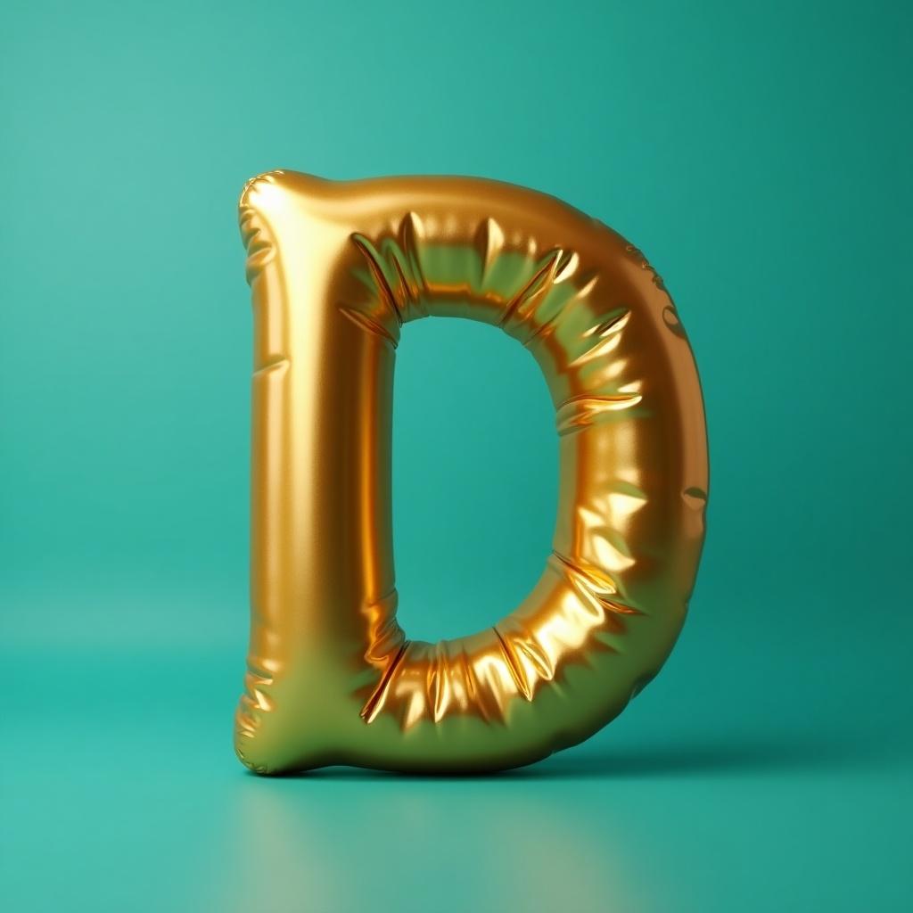 A shiny gold letter 'D' stands against a teal background.