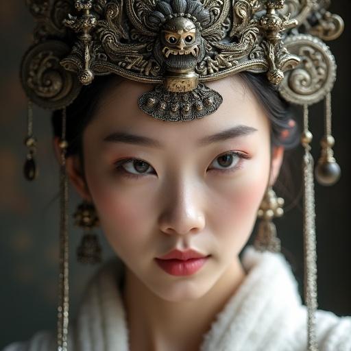 A young woman clad in pure white resembling a traditional princess.